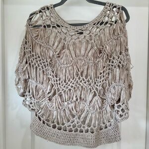 Nicole Sabbattini Beige Crochet Fringe Knit Top